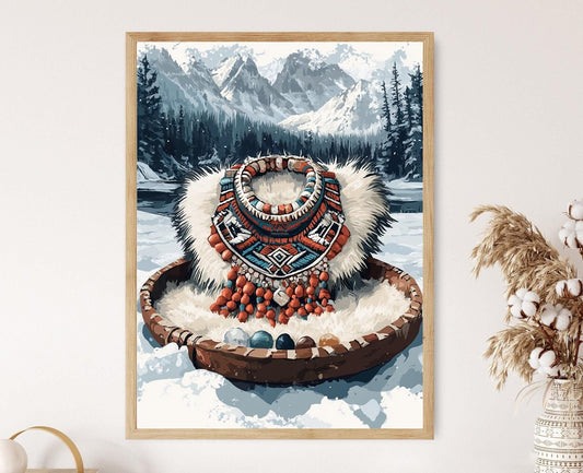 Affiche Amulette Yakut en Argent – Poster Décor Traditionnel Sibérien