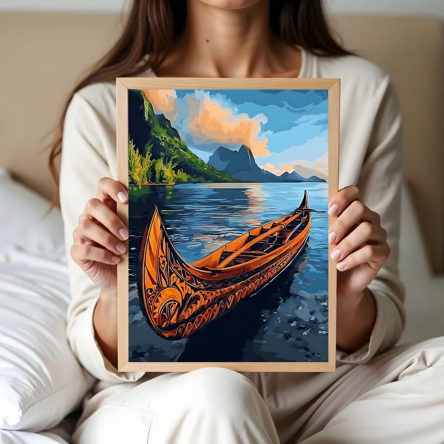 Affiche Samoa – Poster Pirogue Polynésienne et Paysage Tropical