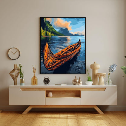 Affiche Samoa – Poster Pirogue Polynésienne et Paysage Tropical
