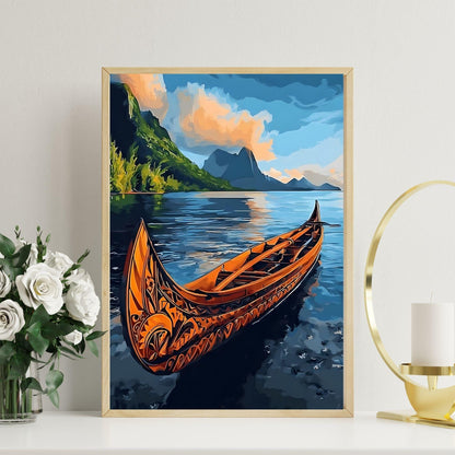 Affiche Samoa – Poster Pirogue Polynésienne et Paysage Tropical