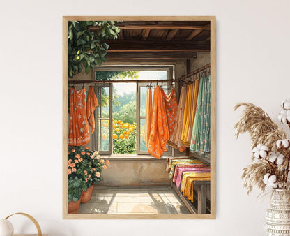 Affiche Rajshahi – Poster Scène du marché textile bengali