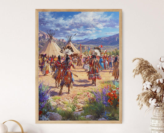 Affiche Cérémonie de Danse Pueblo – Art Tribal en Régalia Amérindienne