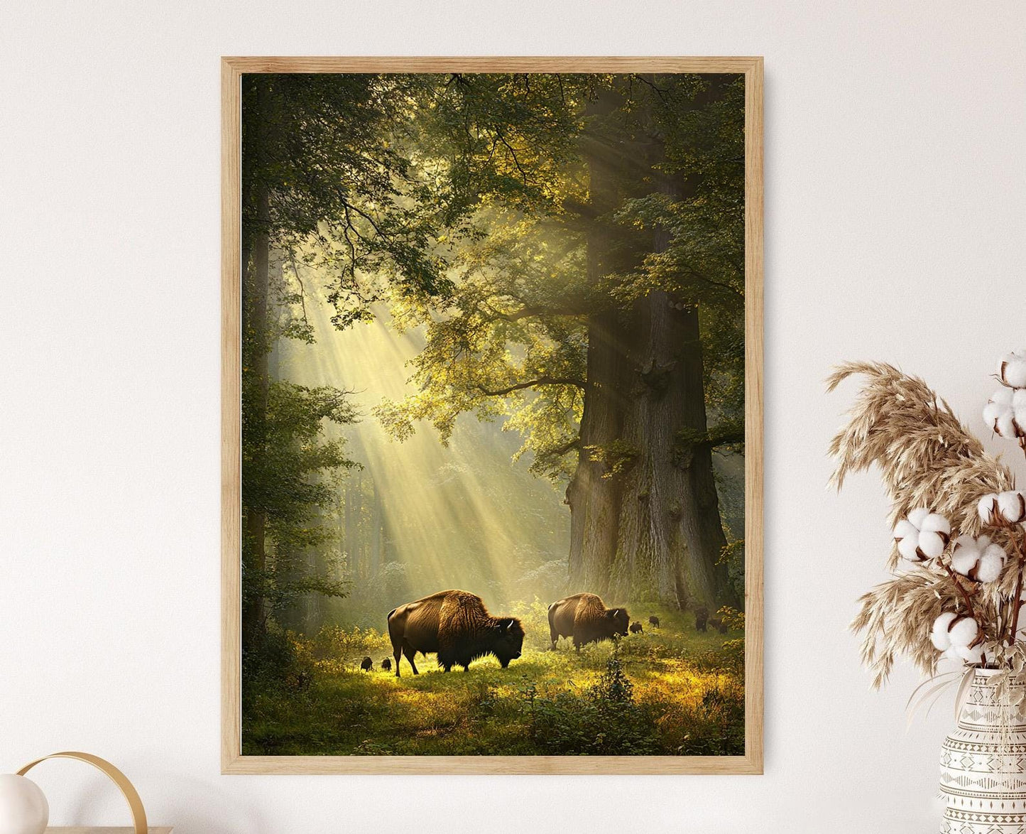 Affiche Forêt de Białowieża – Poster Arbres anciens et Bison européen