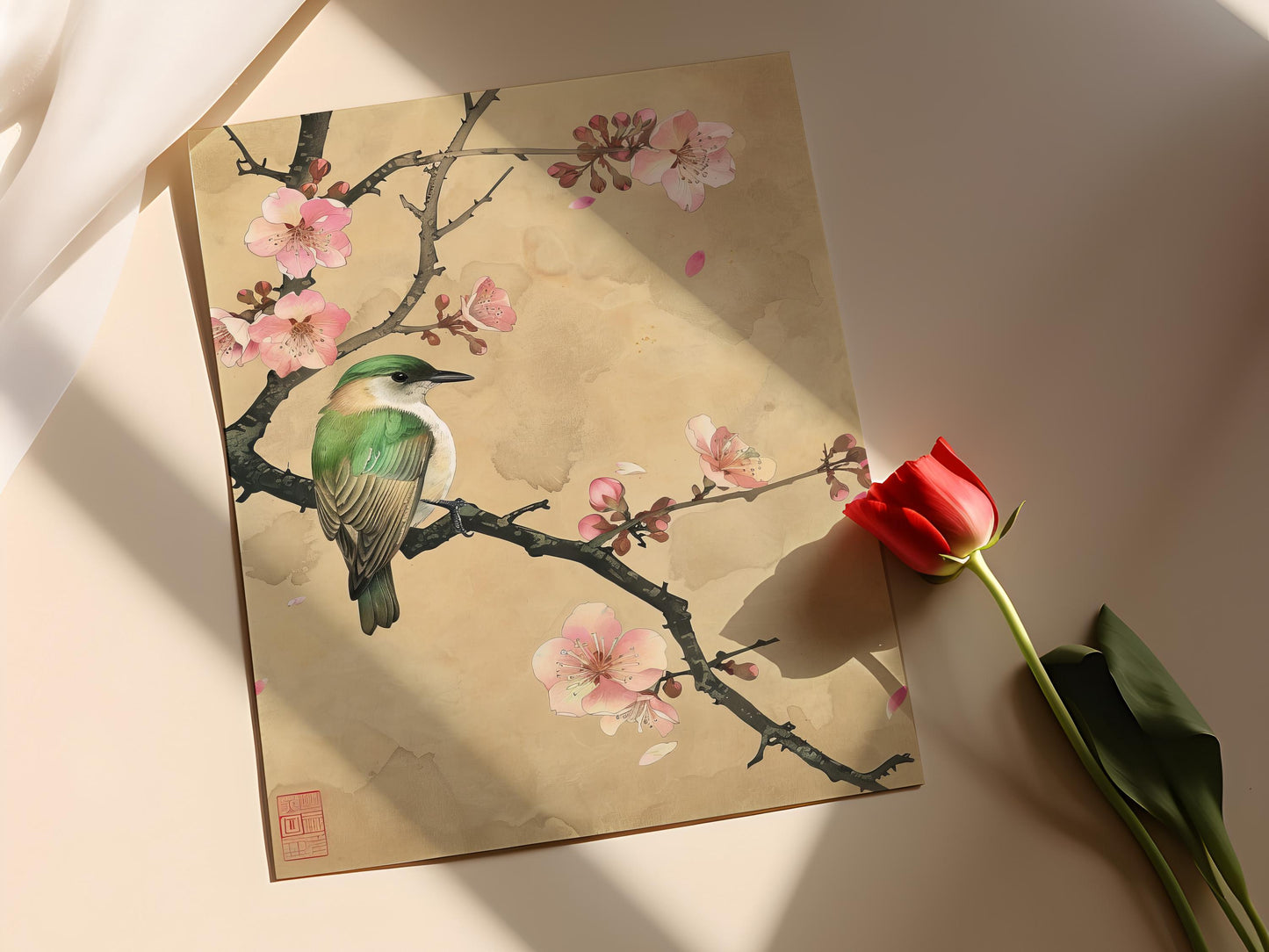 Affiche Oiseau Inspirée par Koson Ohara – Art Japonais Sérénité