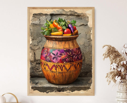 Affiche Vaudou – Imprimé de Pot en Bois Haïtien avec Légumes Marinés