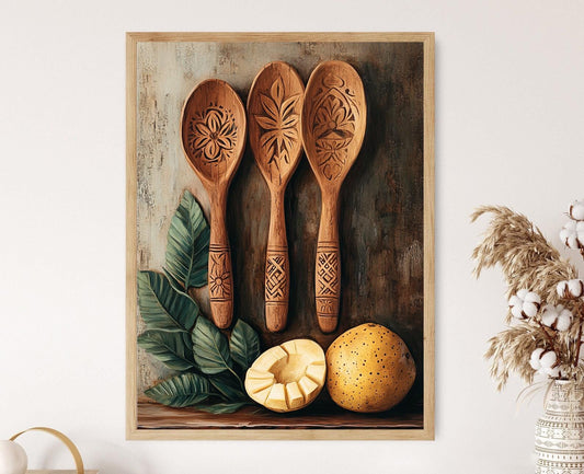 Affiche Cuisine Jamaïcaine – Art de Ackee, Callaloo & Cuillère en Bois