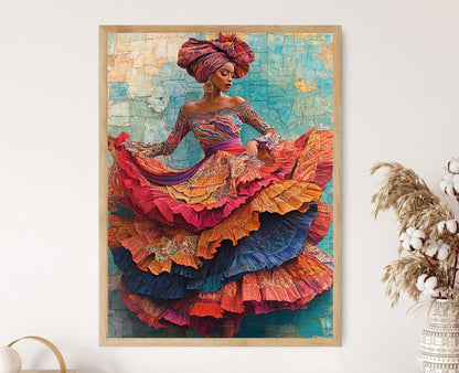 Affiche Danse Rumba Cubaine – Illustration Robe et Headwrap Traditionnel