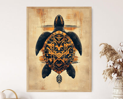 Affiche Tortue Samoane – Poster Tribal Polynésien et Motifs Marins