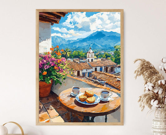 Affiche Molletes – Poster Art du Marché Mexicain, Vue de Oaxaca