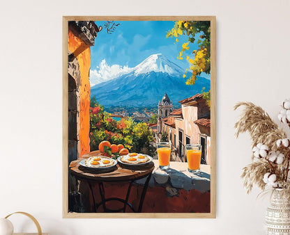 Affiche Huevos Rancheros – Poster Art Culinaire Mexicaine avec Vue sur Puebla