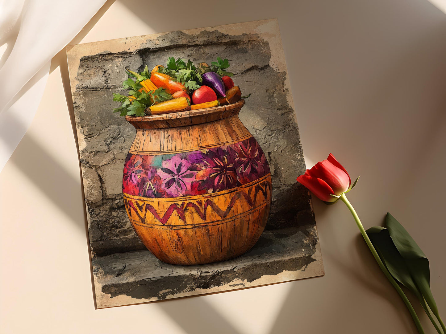 Affiche Vaudou – Imprimé de Pot en Bois Haïtien avec Légumes Marinés