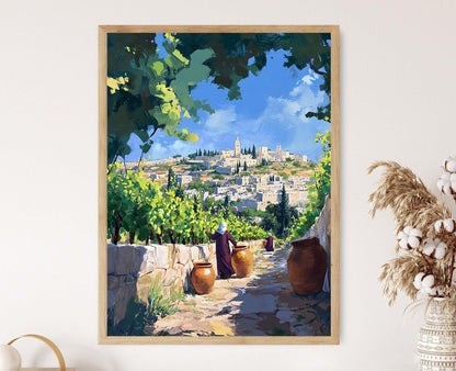 Affiche Vignoble Palestinien – Impression Art de la Récolte de Raisins à Hébron
