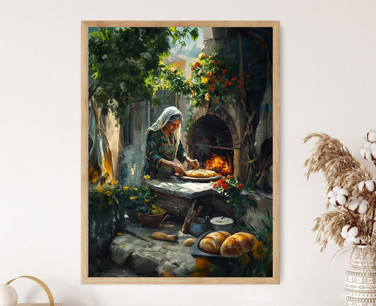 Affiche Femme Iranienne Cuisant du Pain Sangak – Décor Mur Persan