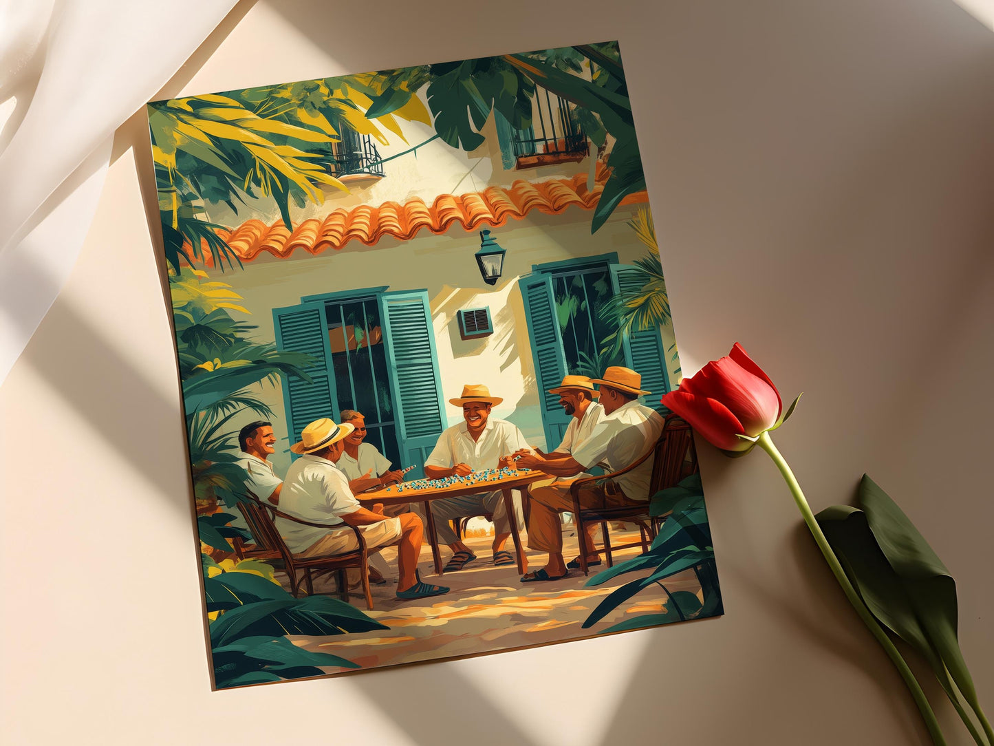 Affiche Cour de Cuba – Illustration Dominos, Art Culture Caribéenne