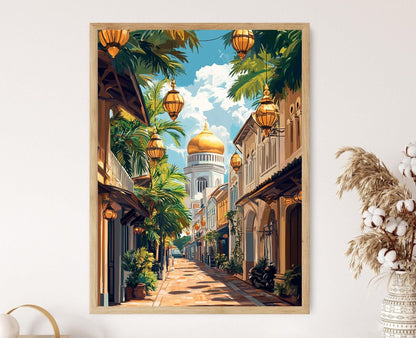 Affiche Kampong Glam – Poster Sultan Mosque et fenêtres arabesques