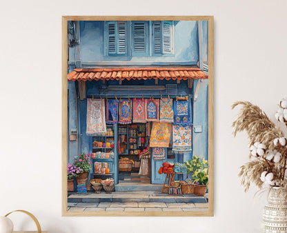 Affiche Singapour Little India – Illustration de tissus colorés et broderies