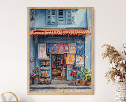 Affiche Singapour Little India – Illustration de tissus colorés et broderies