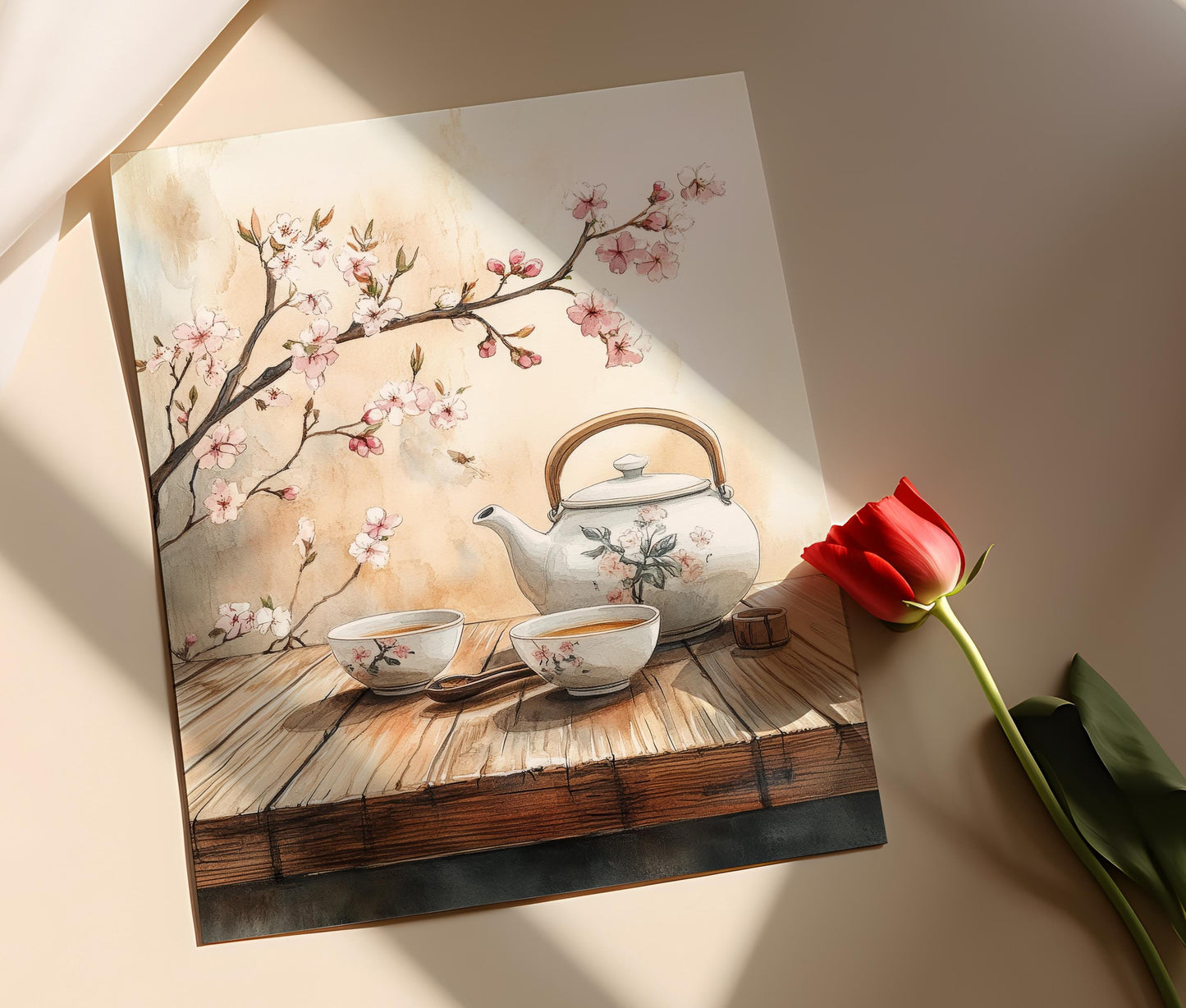 Affiche Théière Japonaise – Poster Art de Cuisine Fleurs de Cerisier