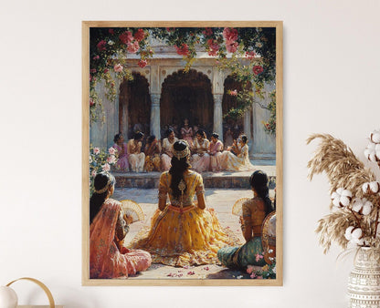 Affiche Reine Rajput – Art du Palais Rajasthani avec Bijoux et Attendants