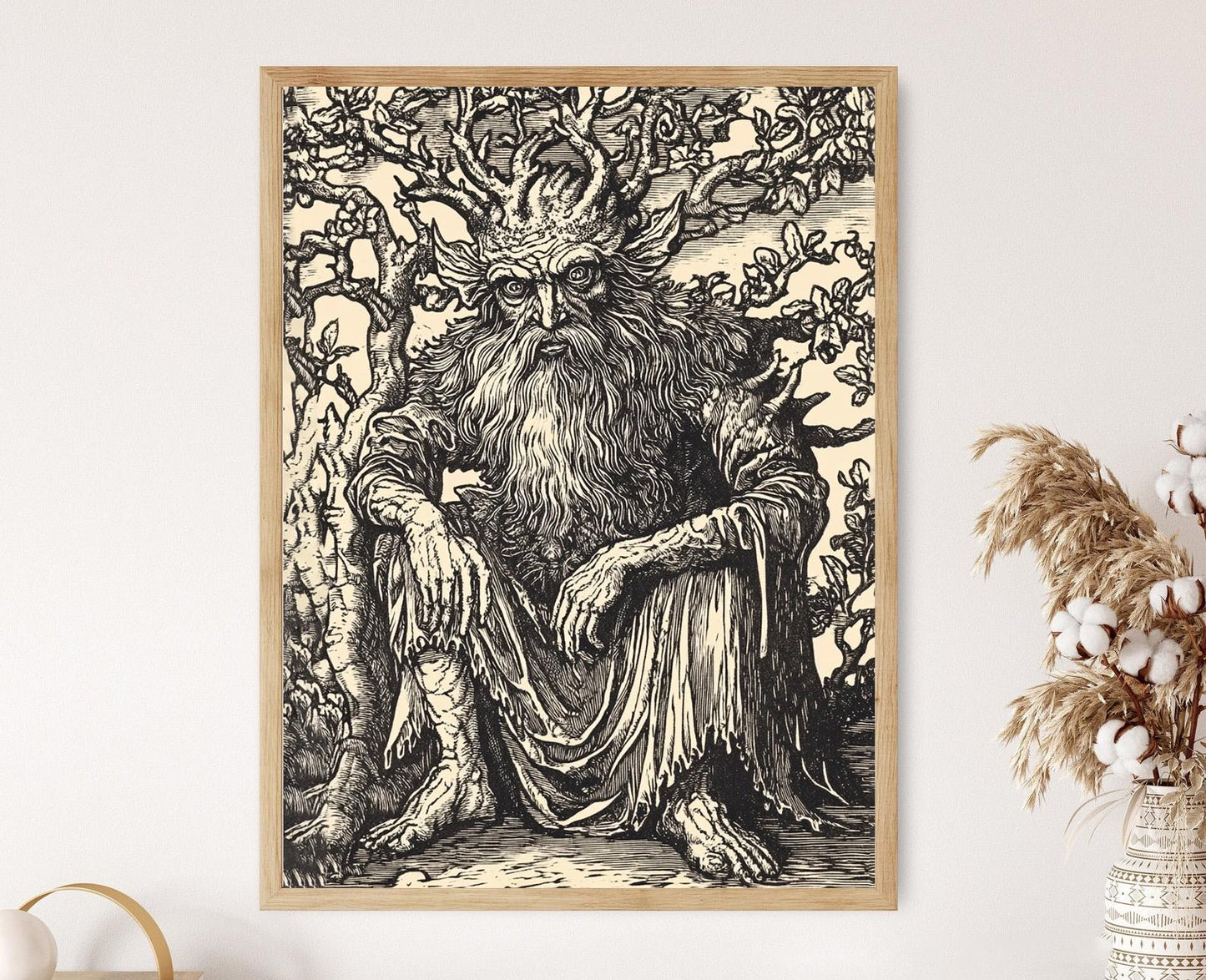 Affiche Forêt Médiévale – Illustration de Divinité Mythique en Bois