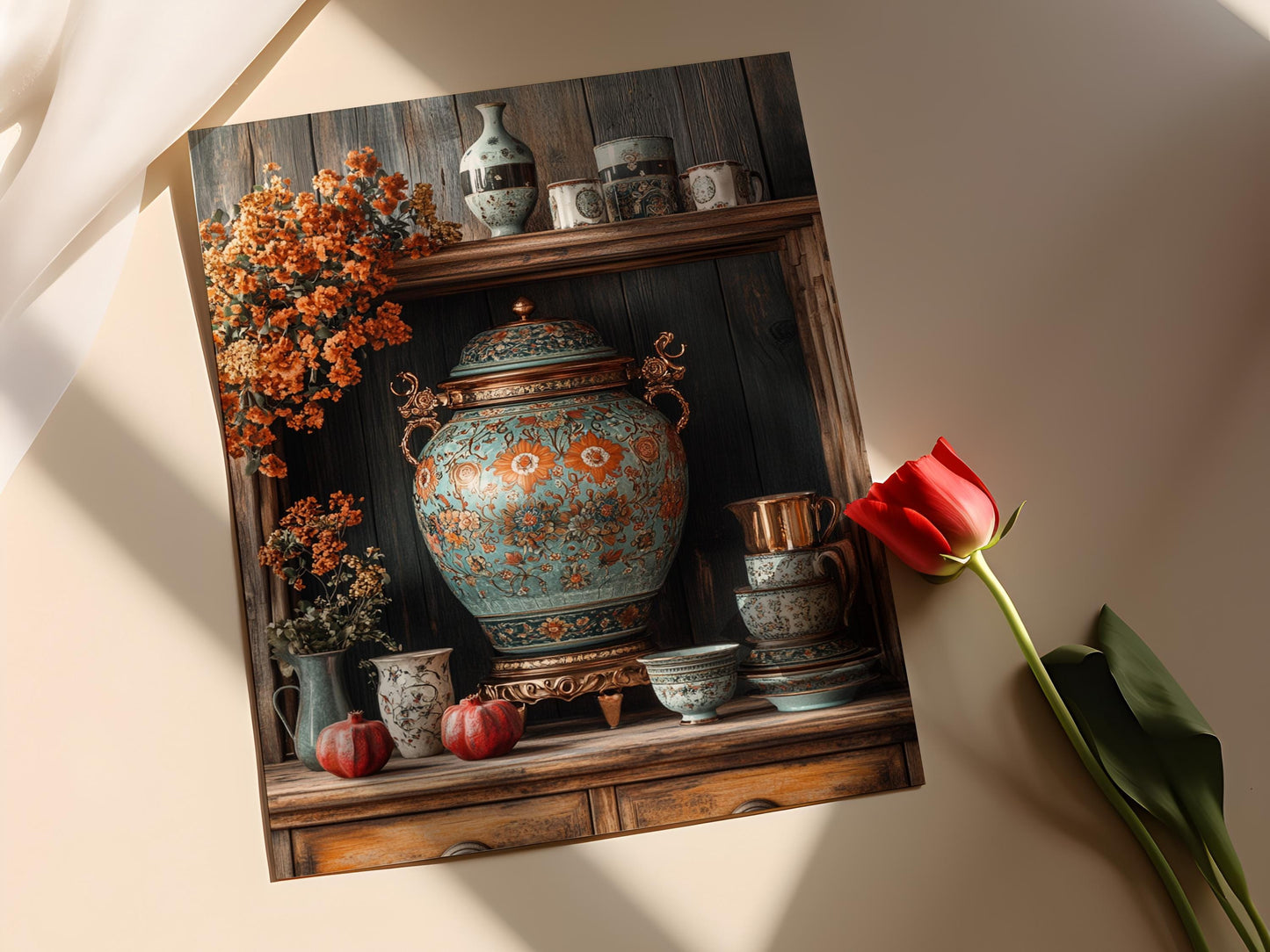 Affiche Samovar en Cuivre Azerbaïdjanais – Art Traditionnel Décoratif