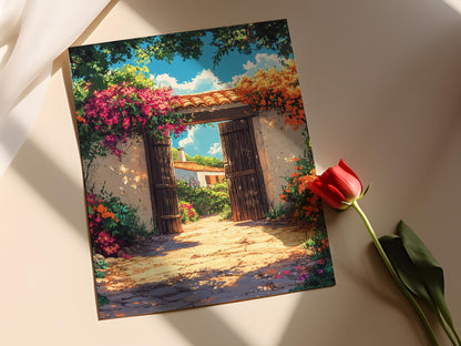 Affiche El Salvador – Impression artistique ferme et fleurs, déco rustique