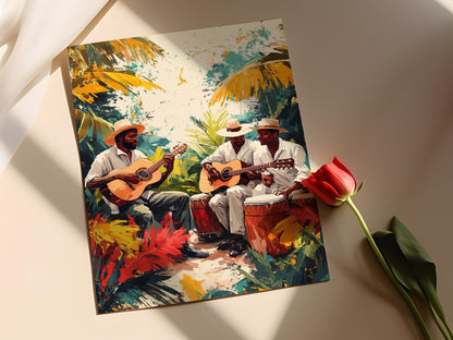 Affiche Musiciens Reggae Jamaïcains – Poster Peinture Folk des Caraïbes