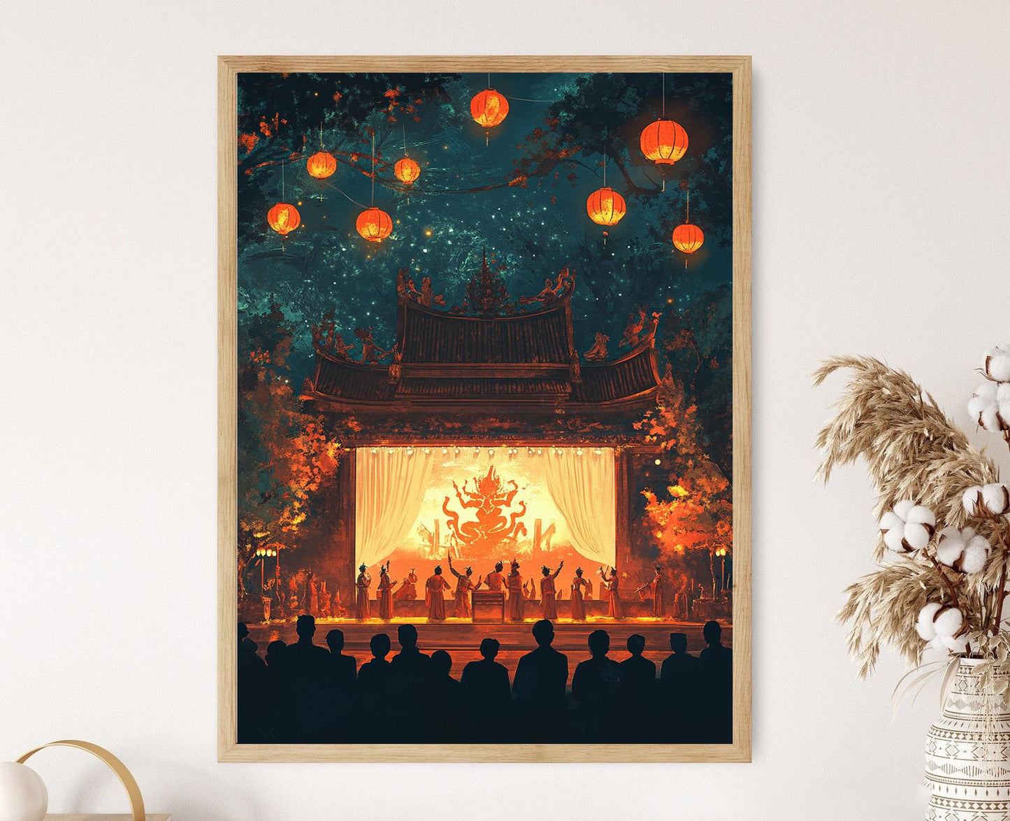 Affiche Art du Jeu d'Ombres Thaï – Imprimé de Marionnettistes et Lanternes