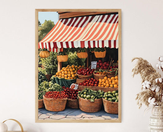 Affiche Marché Fermier – Illustration Colorée de Fruits Frais