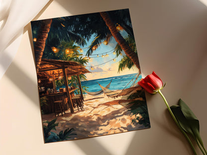 Affiche Plage San Blas – Poster Art Tiki Tropical séduisant