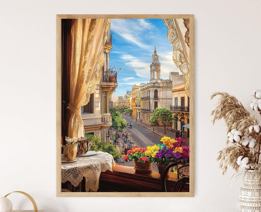 Affiche Montevideo Uruguay – Vue de la fenêtre sur Ciudad Vieja