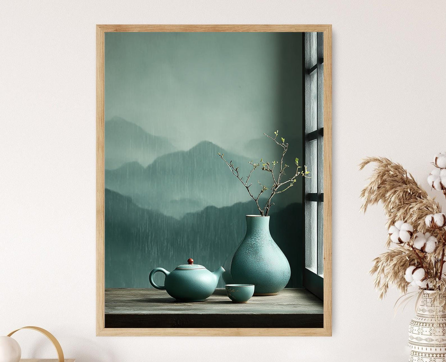 Affiche Zen Japonaise – Poster Minimaliste de Théière et Fleurs