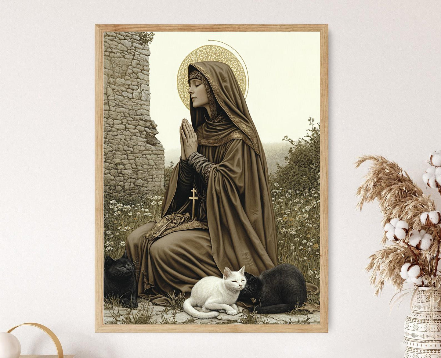 Affiche Sainte Gertrude de Nivelles – Poster Style Manuscrit Médiéval