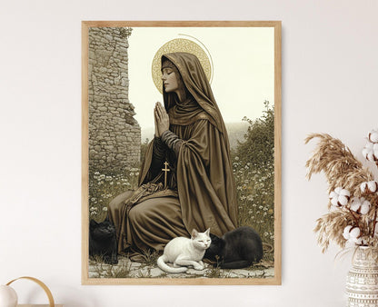 Affiche Sainte Gertrude de Nivelles – Poster Style Manuscrit Médiéval