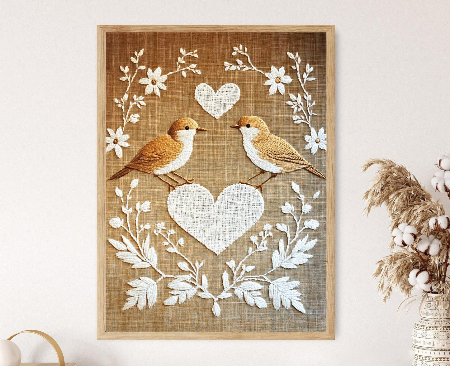Affiche Art de Broderie Schwalm – Poster Oiseaux et Fleurs en Blanc