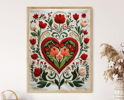 Affiche Amour Kalotaszeg – Poster Art Folk Hongrois avec Roses et Tulipes