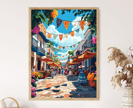 Affiche Festival Veracruz – Illustration de Danseurs Totonacs et Papel Picado