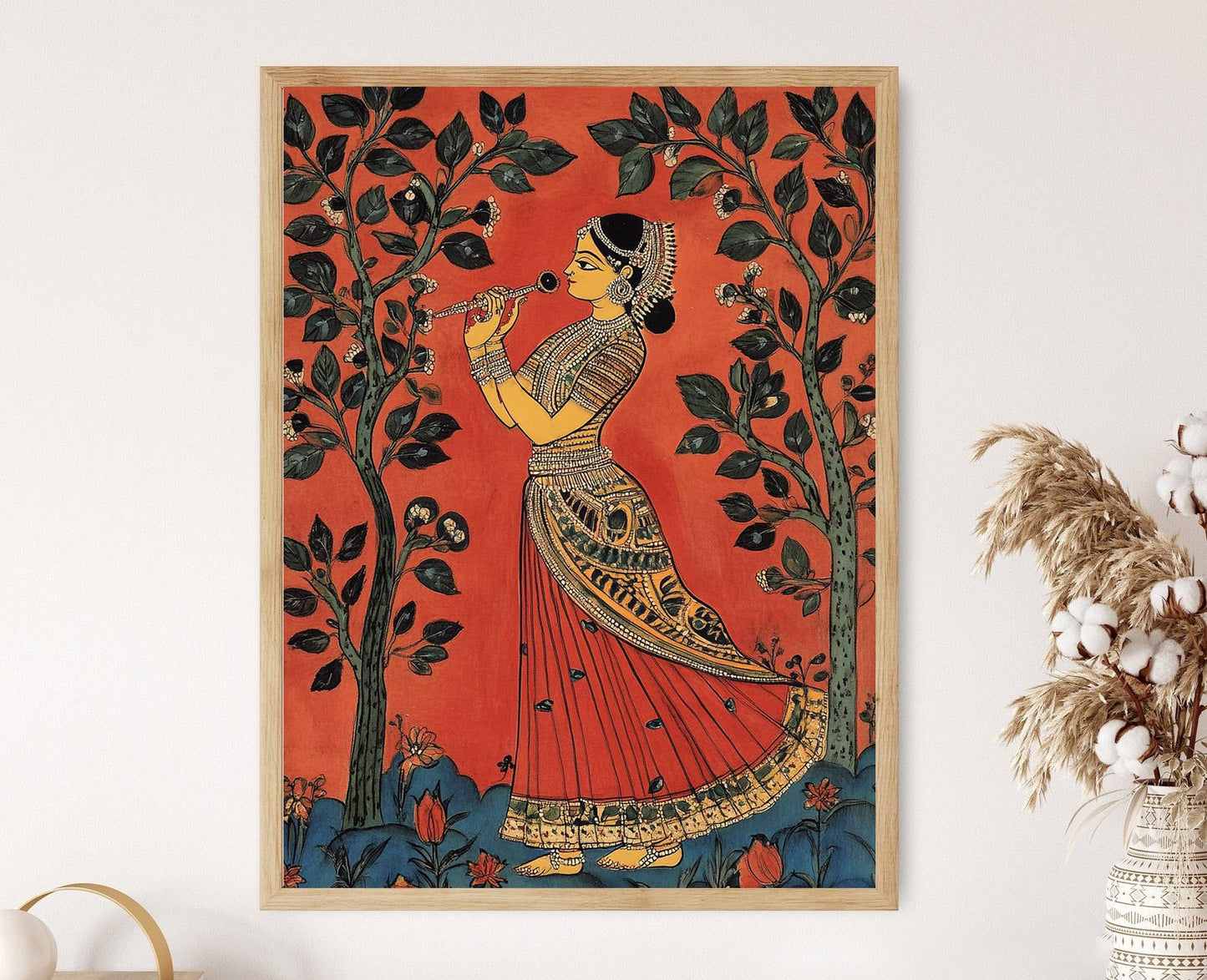 Affiche Kalamkari – Poster Art Spirituel Indien et Motifs Traditionnels