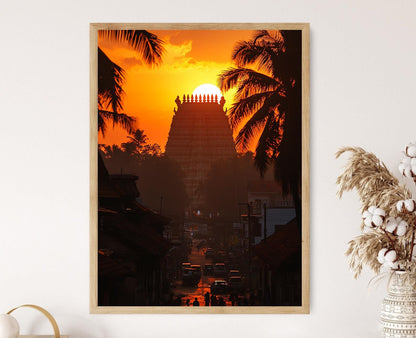 Affiche Trivandrum – Poster Silhouette du Temple Padmanabhaswamy au Couché de Soleil