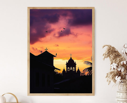 Affiche Panaji, Goa – Poster Silhouette de l'Église de l'Immaculée Conception au coucher de soleil