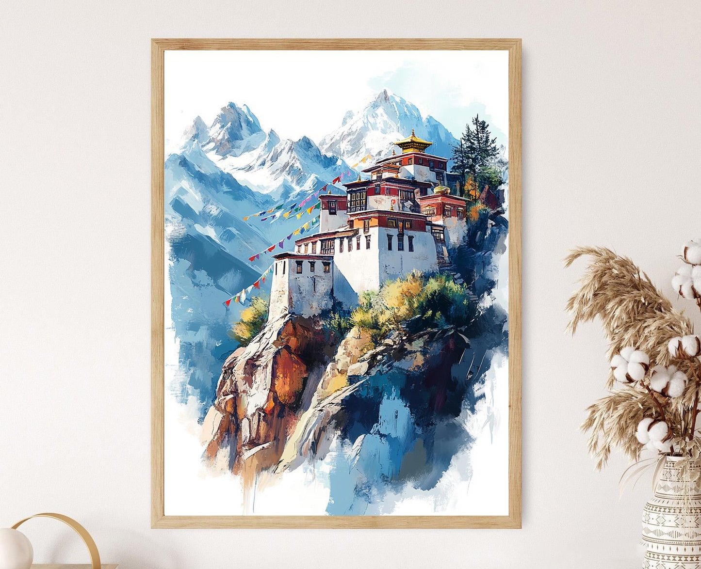 Affiche Monastère Himalayen – Impression d'Art, Drapeaux de Prière Ladakhi