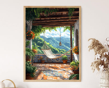 Affiche Medellín – Impression Art avec Hamac, Orchidées & Vue Montagne