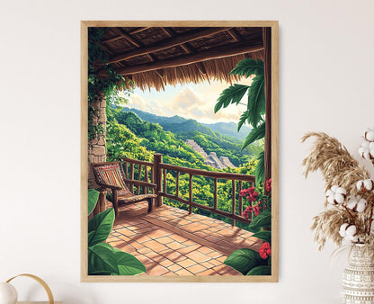 Affiche Ruines Mayas – Poster Vue de la Fenêtre de San Ignacio au Crépuscule