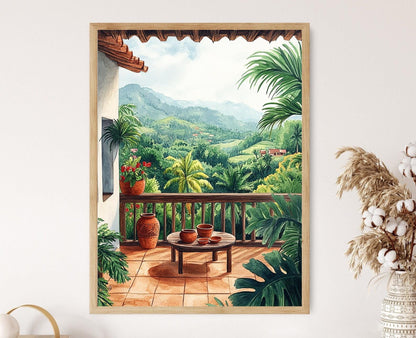 Affiche Belmopan Terrace – Art Print en Céramique Maya et Vue Tropicale