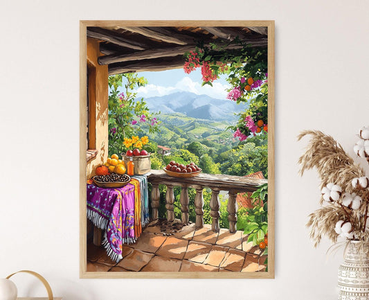 Affiche San José Costa Rica – Impression artistique de patio rustique avec textiles