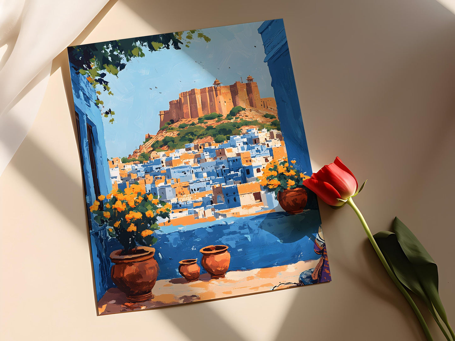 Affiche Jodhpur – Poster Art Culturelle Indienne, Vue sur le Fort Mehrangarh