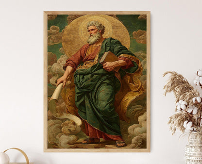 Affiche Saint Barthélemy l'Apôtre – Poster Art religieux avec livre et halo doré