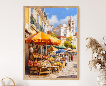 Affiche Lisbonne – Poster Marché Portugais avec Pastel de Nata et Fruits de Mer