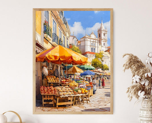 Affiche Lisbonne – Poster Marché Portugais avec Pastel de Nata et Fruits de Mer