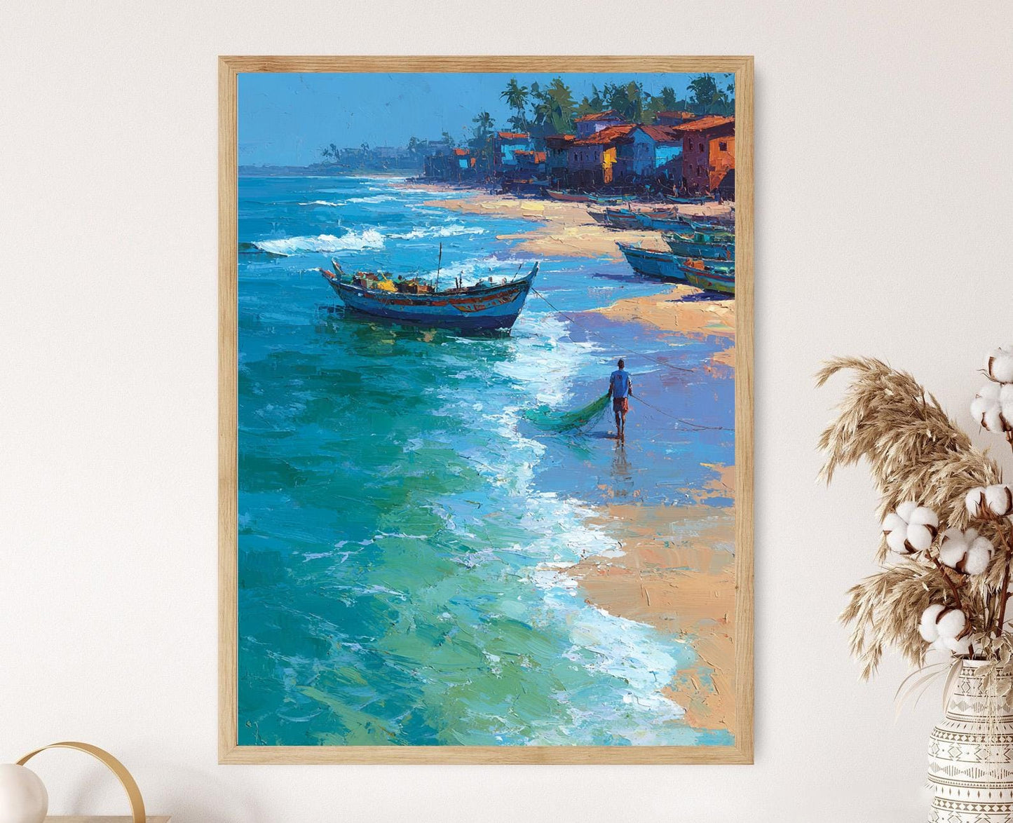 Affiche Goa – Impression artistique de pêcheur d'un village côtier indien